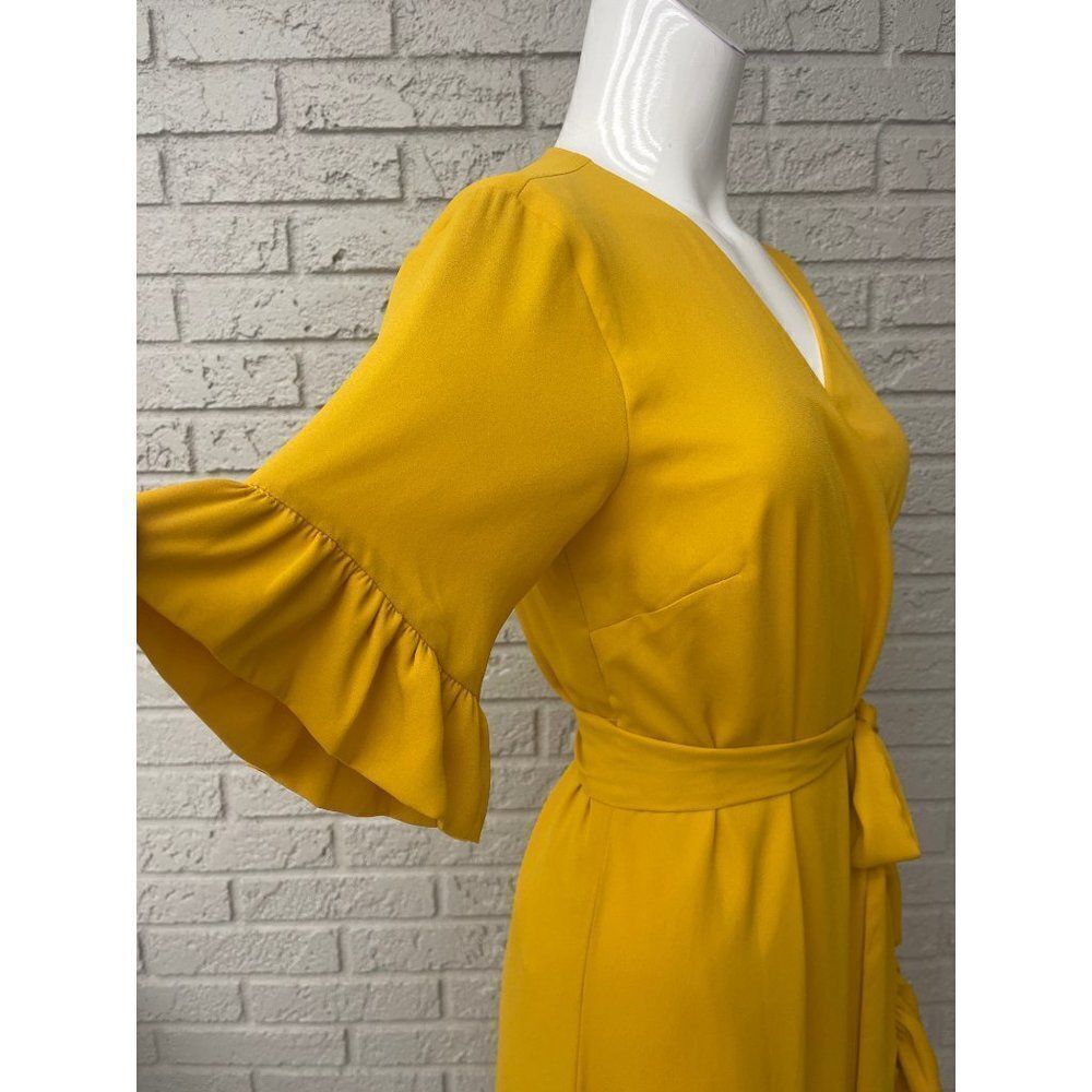 Gianni Bini Mustard Yellow Short Sleeve Wrap Dress Size M - Picture 7 of 10